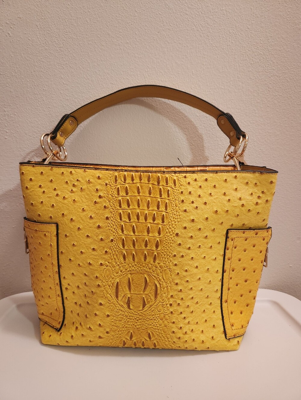 Yellow Textured Top-Handle Women's Bag